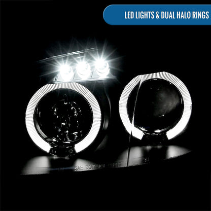 Ronnin - Compatible con Mazda MX-5 Miata 2001-2005 Faros delanteros tipo proyector de repuesto mejorados con LED de doble halo y luces de circulación diurna, par | Negro