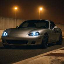 Ronnin - Compatible con Mazda MX-5 Miata 2001-2005 Faros delanteros tipo proyector de repuesto mejorados con LED de doble halo y luces de circulación diurna, par | Negro