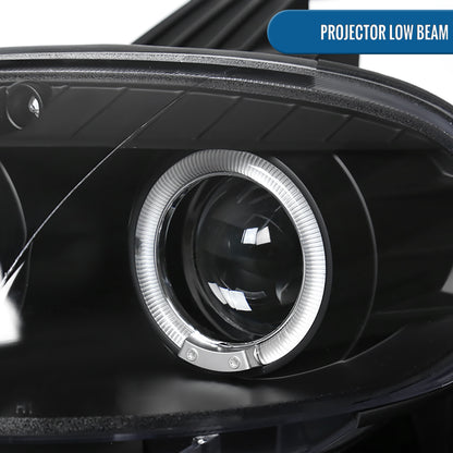 Ronnin - Compatible con Mazda MX-5 Miata 2001-2005 Faros delanteros tipo proyector de repuesto mejorados con LED de doble halo y luces de circulación diurna, par | Negro