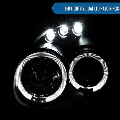 Ronnin - Compatible con Dodge Neon Plymouth Neon 2000-2002 | Par de faros delanteros de proyector de doble aro LED de repuesto mejorados | Negros
