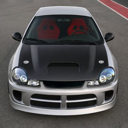 Ronnin - Compatible con Dodge Neon Plymouth Neon 2000-2002 | Par de faros delanteros de proyector de doble aro LED de repuesto mejorados | Negros