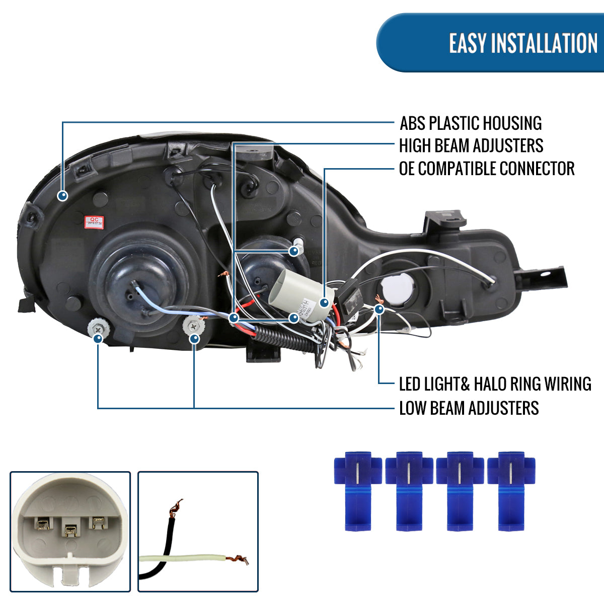 Ronnin - Compatible con Dodge Neon Plymouth Neon 2000-2002 | Par de faros delanteros de proyector de doble aro LED de repuesto mejorados | Negros