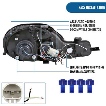 Ronnin - Compatible con Dodge Neon Plymouth Neon 2000-2002 | Par de faros delanteros de proyector de doble aro LED de repuesto mejorados | Negros