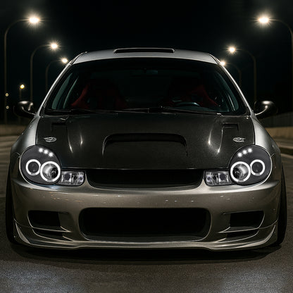 Ronnin - Compatible con Dodge Neon Plymouth Neon 2000-2002 | Par de faros delanteros de proyector de doble aro LED de repuesto mejorados | Negros