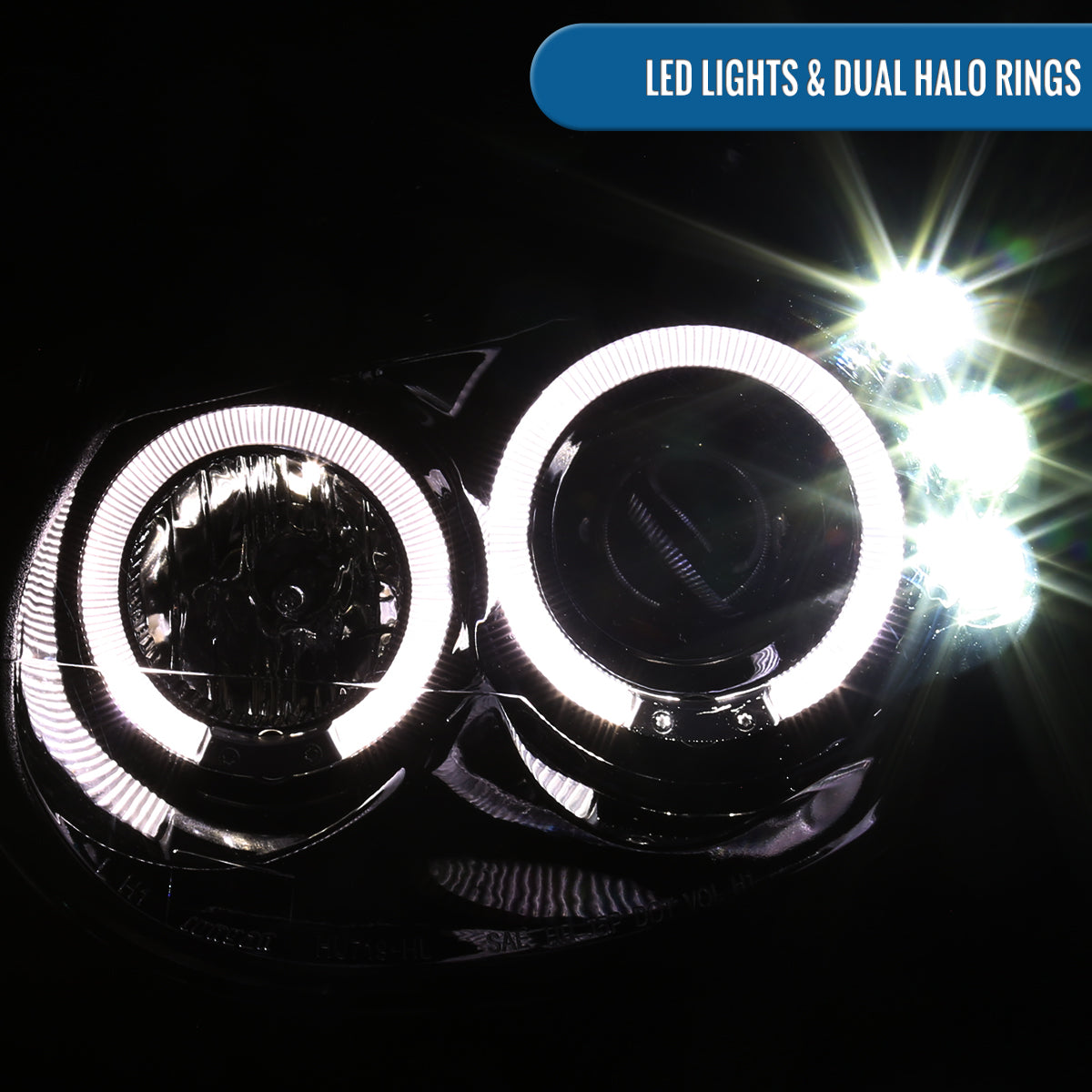 Ronnin - Se adapta a Dodge Neon 2003-2005 Faros delanteros de proyector LED de doble aro mejorados | Negro Humo