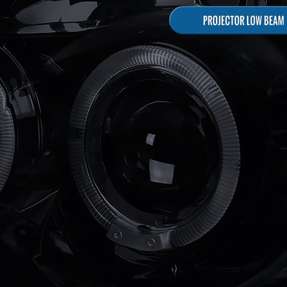 Ronnin - Se adapta a Dodge Neon 2003-2005 Faros delanteros de proyector LED de doble aro mejorados | Negro Humo