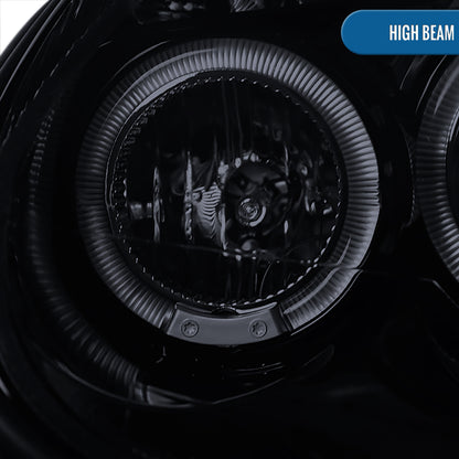 Ronnin - Se adapta a Dodge Neon 2003-2005 Faros delanteros de proyector LED de doble aro mejorados | Negro Humo