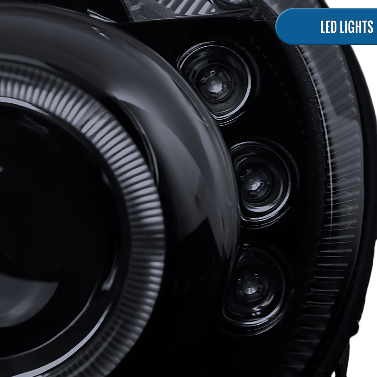 Ronnin - Se adapta a Dodge Neon 2003-2005 Faros delanteros de proyector LED de doble aro mejorados | Negro Humo