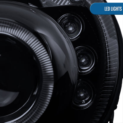 Ronnin - Se adapta a Dodge Neon 2003-2005 Faros delanteros de proyector LED de doble aro mejorados | Negro Humo