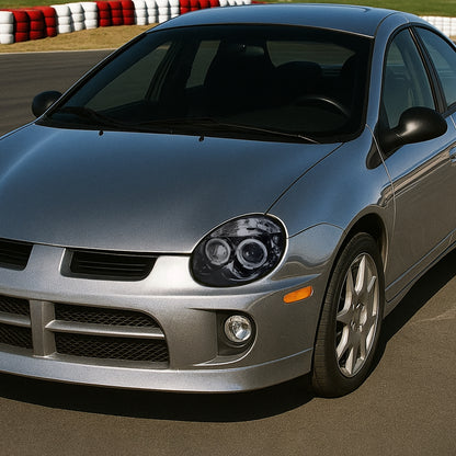 Ronnin - Se adapta a Dodge Neon 2003-2005 Faros delanteros de proyector LED de doble aro mejorados | Negro Humo
