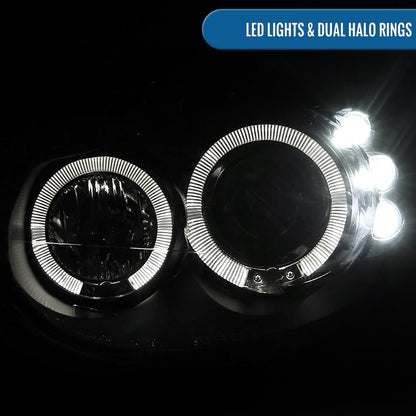 Ronnin - Se adapta a Dodge Neon 2003-2005 Faros delanteros de proyector con LED de doble halo, de repuesto mejorado, montaje en par | Negro