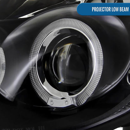 Ronnin - Se adapta a Dodge Neon 2003-2005 Faros delanteros de proyector con LED de doble halo, de repuesto mejorado, montaje en par | Negro
