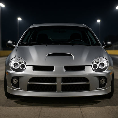 Ronnin - Se adapta a Dodge Neon 2003-2005 Faros delanteros de proyector con LED de doble halo, de repuesto mejorado, montaje en par | Negro