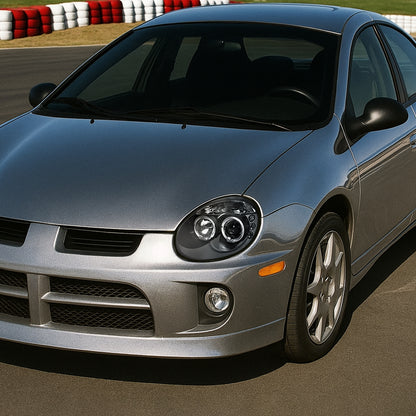 Ronnin - Se adapta a Dodge Neon 2003-2005 Faros delanteros de proyector con LED de doble halo, de repuesto mejorado, montaje en par | Negro