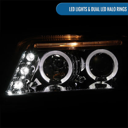 Ronnin - Compatible con Volkswagen Passat 2001-2005, montaje de faros delanteros de proyector de halógeno con doble aro LED, par de reemplazo de actualización | Cromado