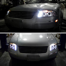 Ronnin - Compatible con Volkswagen Passat 2001-2005, montaje de faros delanteros de proyector de halógeno con doble aro LED, par de reemplazo de actualización | Cromado