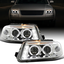 Ronnin - Compatible con Volkswagen Passat 2001-2005, montaje de faros delanteros de proyector de halógeno con doble aro LED, par de reemplazo de actualización | Cromado