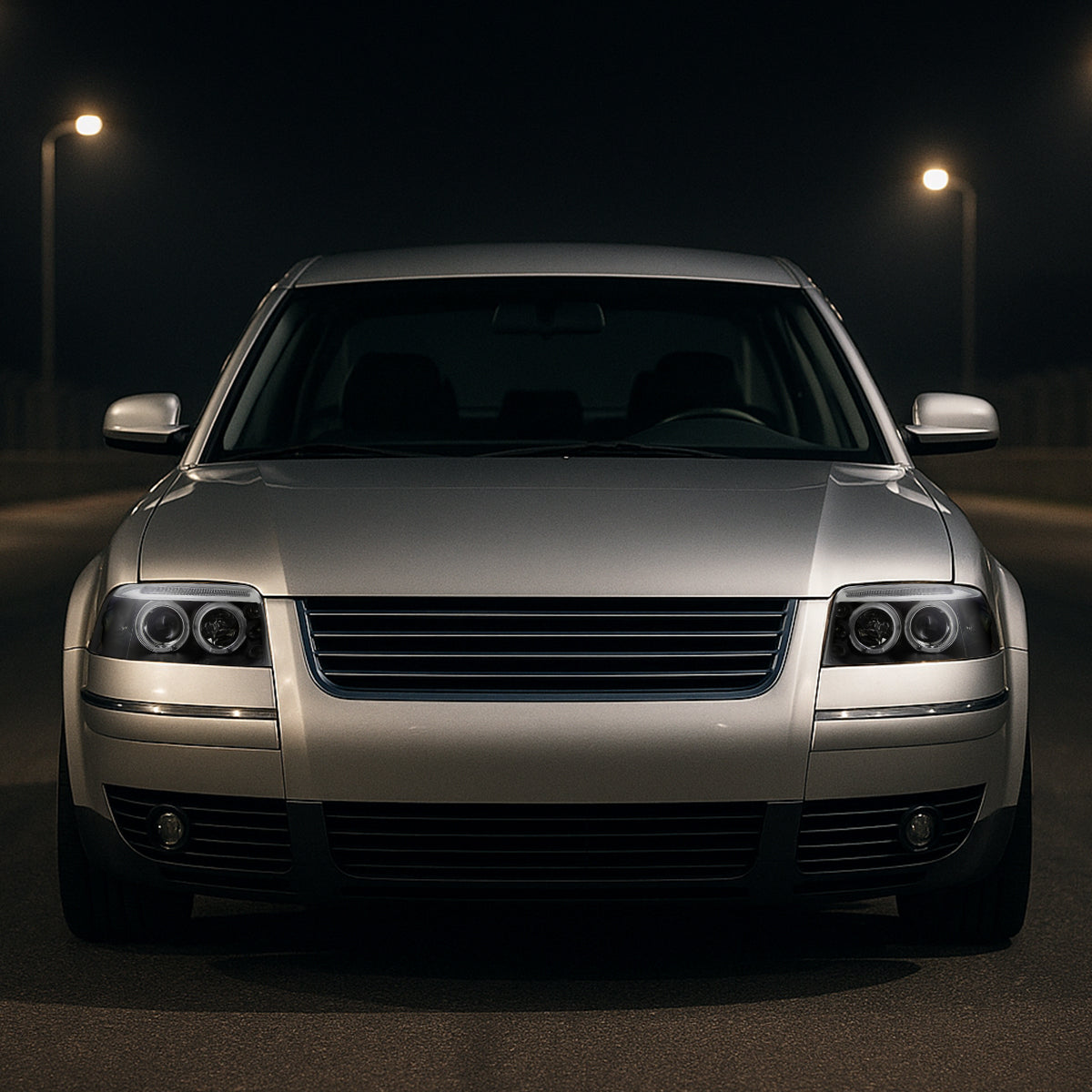 Ronnin - Se adapta a 2001-2005 Volkswagen Passat Actualización de Reemplazo LED con Doble Aro y Halógeno Proyector Faros Delanteros Ensamblaje Par | Negro