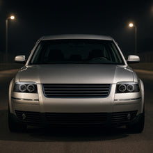 Ronnin - Se adapta a 2001-2005 Volkswagen Passat Actualización de Reemplazo LED con Doble Aro y Halógeno Proyector Faros Delanteros Ensamblaje Par | Negro