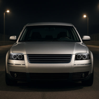 Ronnin - Se adapta a 2001-2005 Volkswagen Passat Actualización de Reemplazo LED con Doble Aro y Halógeno Proyector Faros Delanteros Ensamblaje Par | Negro