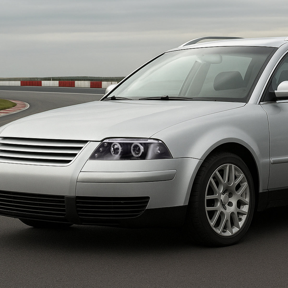 Ronnin - Se adapta a 2001-2005 Volkswagen Passat Actualización de Reemplazo LED con Doble Aro y Halógeno Proyector Faros Delanteros Ensamblaje Par | Negro