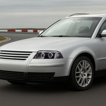 Ronnin - Se adapta a 2001-2005 Volkswagen Passat Actualización de Reemplazo LED con Doble Aro y Halógeno Proyector Faros Delanteros Ensamblaje Par | Negro