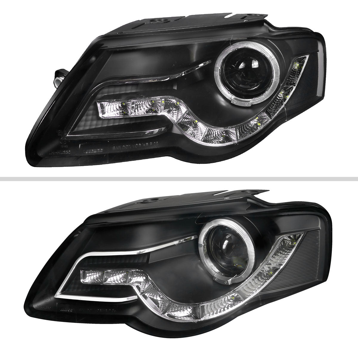 Ronnin - Se adapta a 2006-2010 Volkswagen Passat Actualización de repuesto Luces de circulación LED Conjunto de faros delanteros halógenos con proyector Par | Negro