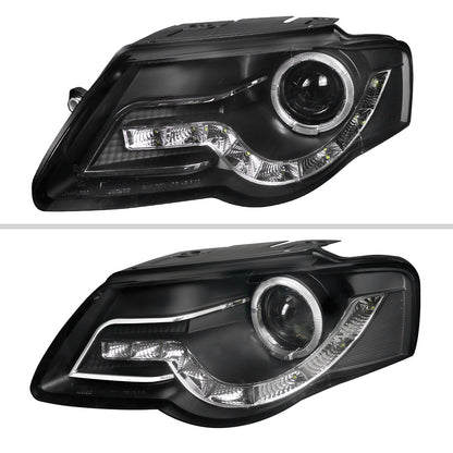 Ronnin - Se adapta a 2006-2010 Volkswagen Passat Actualización de repuesto Luces de circulación LED Conjunto de faros delanteros halógenos con proyector Par | Negro