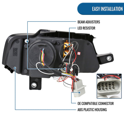 Ronnin - Se adapta a 2006-2010 Volkswagen Passat Actualización de repuesto Luces de circulación LED Conjunto de faros delanteros halógenos con proyector Par | Negro