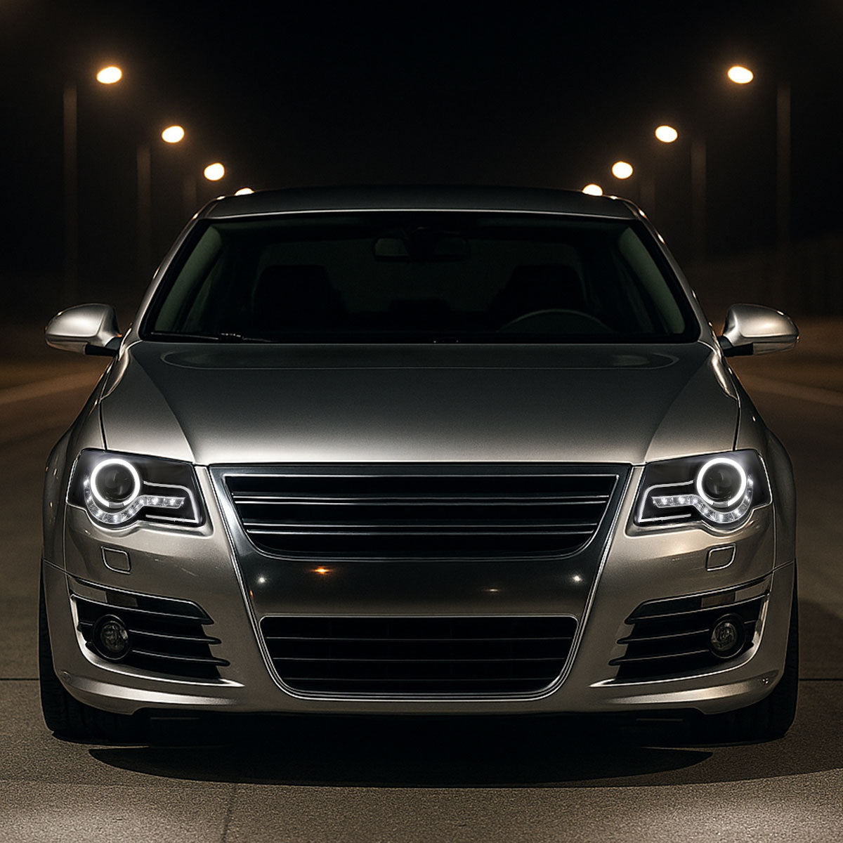 Ronnin - Se adapta a 2006-2010 Volkswagen Passat Actualización de repuesto Luces de circulación LED Conjunto de faros delanteros halógenos con proyector Par | Negro