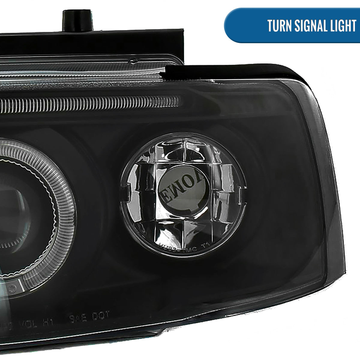 Ronnin - Compatible con Volkswagen Passat Sedán Hatchback 1997-2000 Juego de faros delanteros de proyector de doble aro LED de repuesto mejorado | Negro