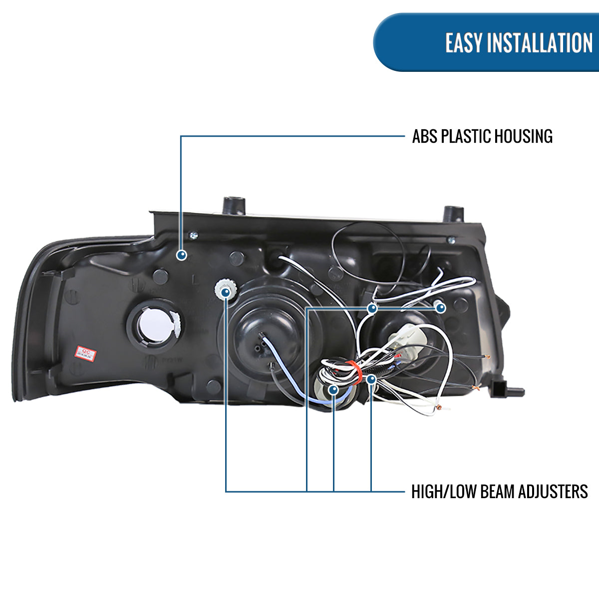 Ronnin - Compatible con Volkswagen Passat Sedán Hatchback 1997-2000 Juego de faros delanteros de proyector de doble aro LED de repuesto mejorado | Negro
