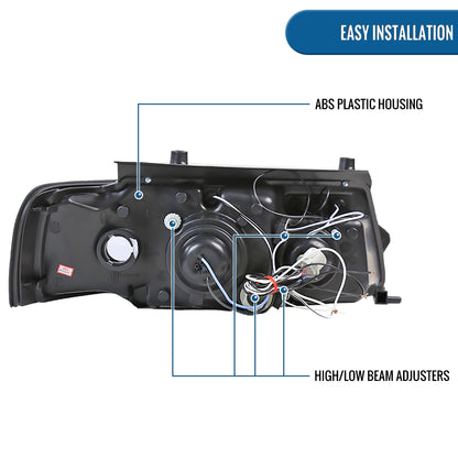 Ronnin - Compatible con Volkswagen Passat Sedán Hatchback 1997-2000 Juego de faros delanteros de proyector de doble aro LED de repuesto mejorado | Negro