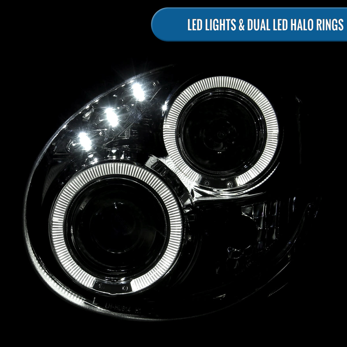 Ronnin - Se adapta a la pareja de faros delanteros con proyector y doble aro LED de repuesto para Subaru Impreza 2002-2003 | Cromado