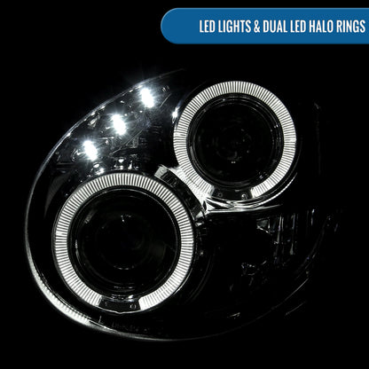 Ronnin - Se adapta a la pareja de faros delanteros con proyector y doble aro LED de repuesto para Subaru Impreza 2002-2003 | Cromado