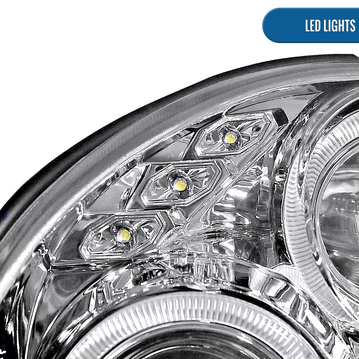 Ronnin - Se adapta a la pareja de faros delanteros con proyector y doble aro LED de repuesto para Subaru Impreza 2002-2003 | Cromado