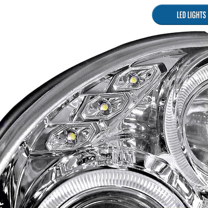 Ronnin - Se adapta a la pareja de faros delanteros con proyector y doble aro LED de repuesto para Subaru Impreza 2002-2003 | Cromado