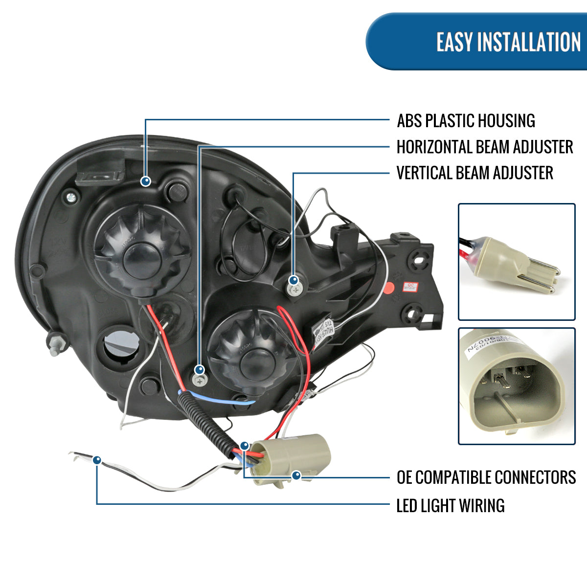 Ronnin - Se adapta a la pareja de faros delanteros con proyector y doble aro LED de repuesto para Subaru Impreza 2002-2003 | Cromado