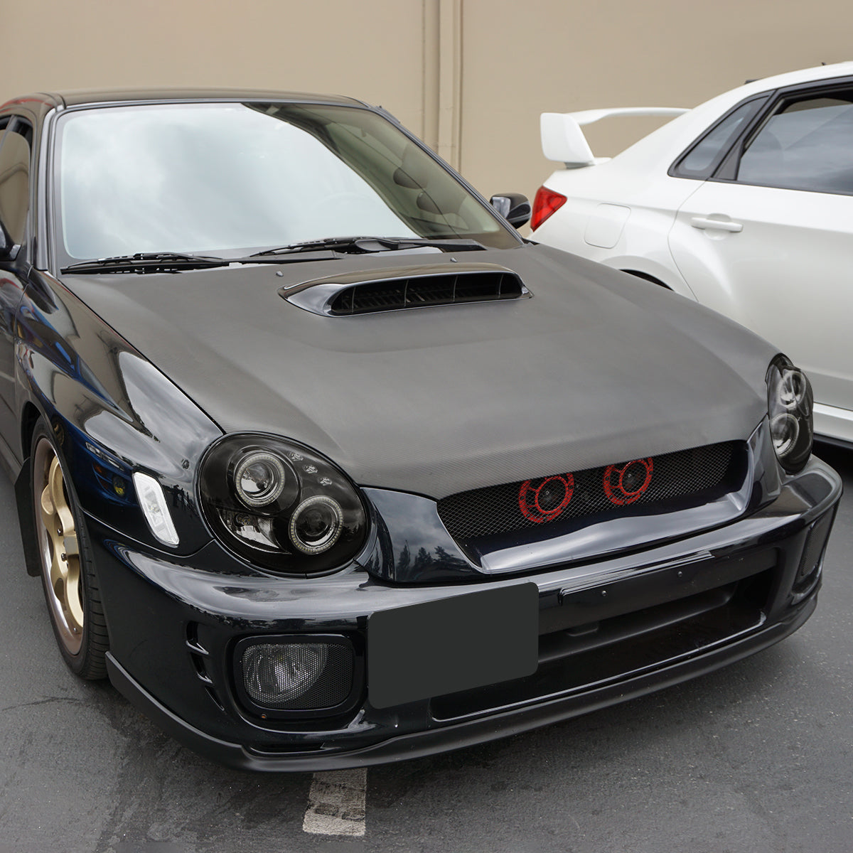 Ronnin - Se adapta a la pareja de faros delanteros con proyector de doble aro LED de repuesto mejorado Subaru Impreza 2002-2003 | Ahumado