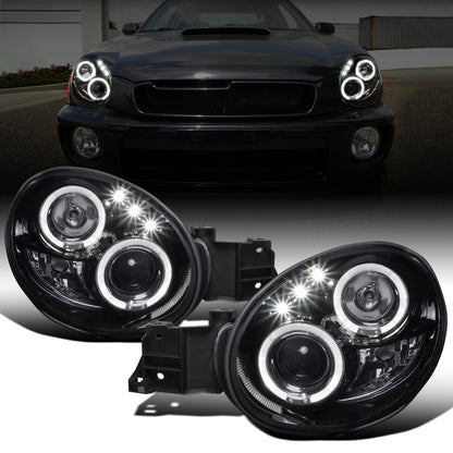 Ronnin - Se adapta a la pareja de faros delanteros con proyector de doble aro LED de repuesto mejorado Subaru Impreza 2002-2003 | Ahumado