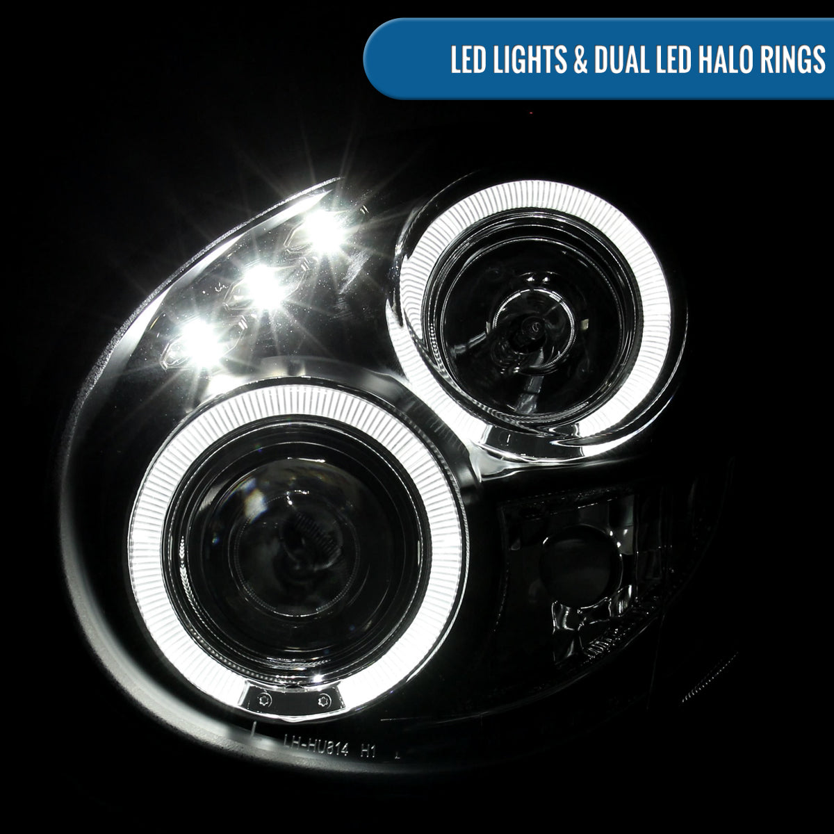Ronnin - Compatible con Subaru Impreza 2002-2003, par de faros delanteros tipo proyector LED de doble aro, repuesto de mejora | Negro