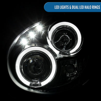 Ronnin - Compatible con Subaru Impreza 2002-2003, par de faros delanteros tipo proyector LED de doble aro, repuesto de mejora | Negro
