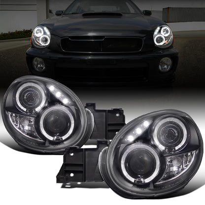 Ronnin - Compatible con Subaru Impreza 2002-2003, par de faros delanteros tipo proyector LED de doble aro, repuesto de mejora | Negro