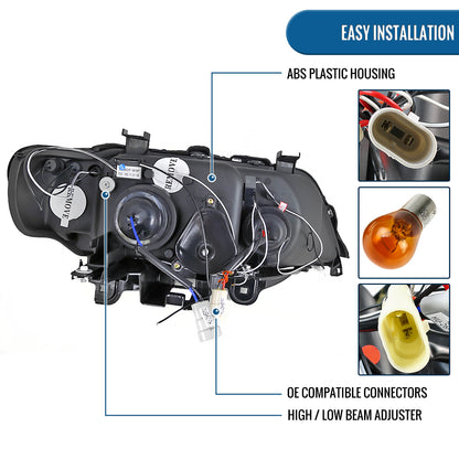 Ronnin - Se adapta a 2001-2003 BMW E53 Faros delanteros de proyector LED mejorados Ensamblaje Par | Cromo
