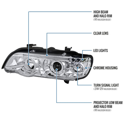 Ronnin - Se adapta a 2001-2003 BMW E53 Faros delanteros de proyector LED mejorados Ensamblaje Par | Cromo