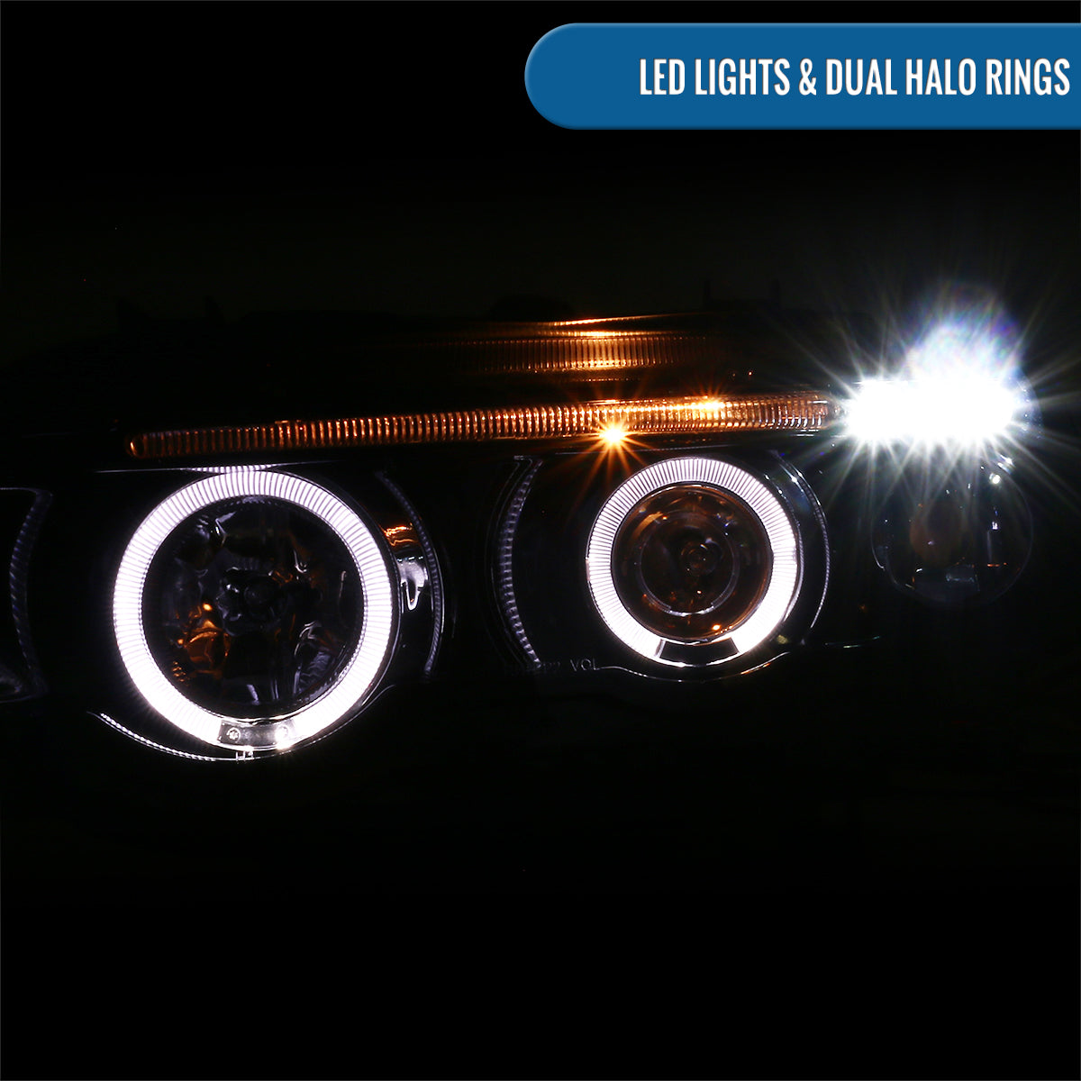Ronnin - Compatible con BMW X5 2001-2003, Par de faros delanteros con proyector de doble aro LED, ensamblaje mejorado de repuesto | Humo negro