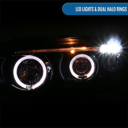 Ronnin - Compatible con BMW X5 2001-2003, Par de faros delanteros con proyector de doble aro LED, ensamblaje mejorado de repuesto | Humo negro
