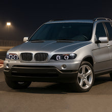 Ronnin - Compatible con BMW X5 2001-2003, Par de faros delanteros con proyector de doble aro LED, ensamblaje mejorado de repuesto | Humo negro