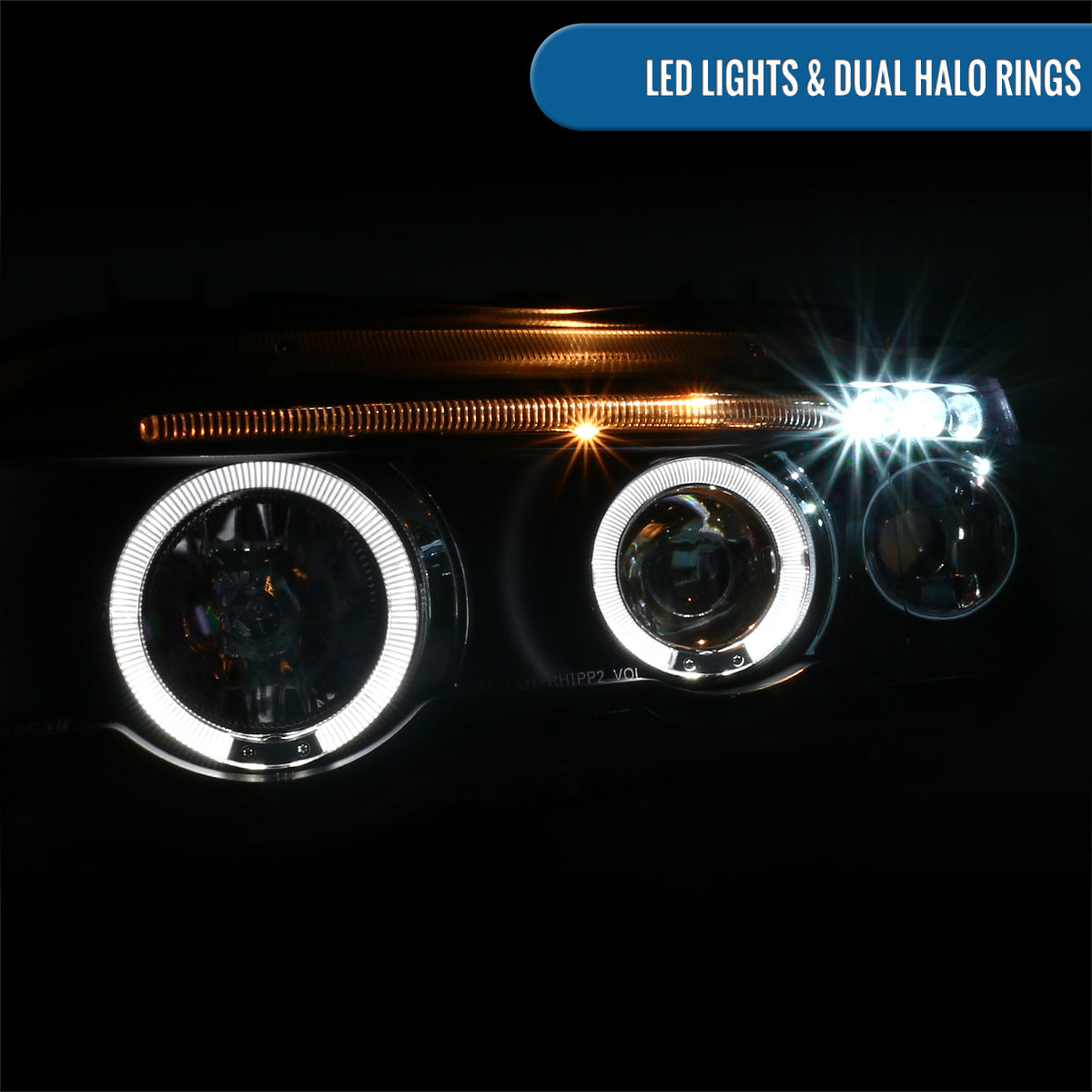 Ronnin - Se adapta a BMW X5 de 2001-2003, par de faros delanteros con proyector LED de doble aro mejorados | Negro