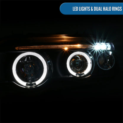 Ronnin - Se adapta a BMW X5 de 2001-2003, par de faros delanteros con proyector LED de doble aro mejorados | Negro